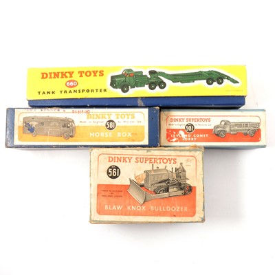 Lot 266 - Dinky Toys die-cast models, three 561 Blaw Knox Bulldozer etc.