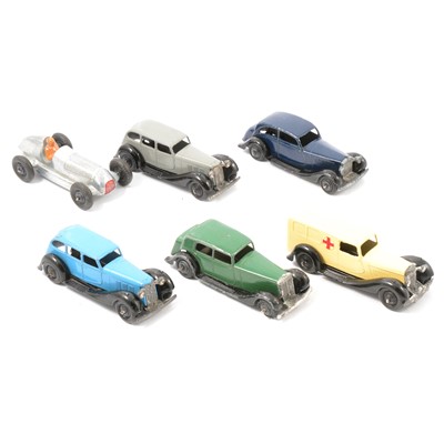 Lot 280 - Six Dinky Toys die-cast model cars including 30c Daimler etc.