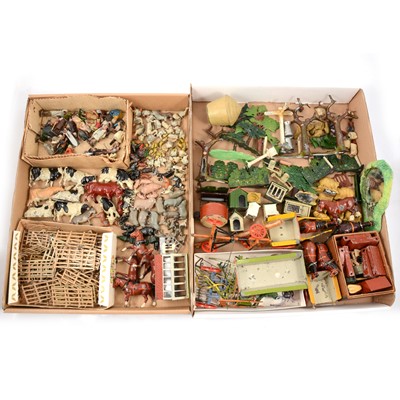 Lot 260 - Lead-painted farm, three trays including animals.