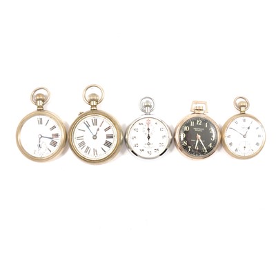 Lot 369 - Five open face pocket watches - spares and repairs.