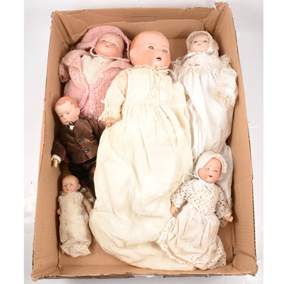 Lot 336 - Six bisque head baby dolls, Armand Marseille and others.