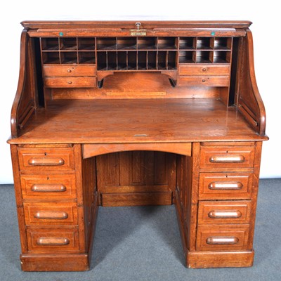 Lot 392 - American oak roll-top desk, early 20th Century