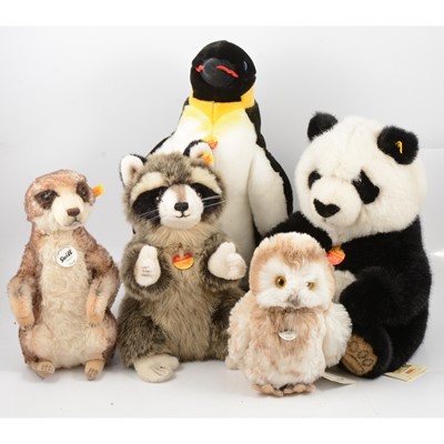 Lot 349 - Steiff Germany, five animal toys including penguin 'Charly' etc