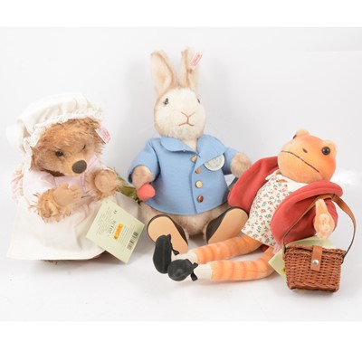 Lot 344 - Steiff Germany, three Beatrix Potter toys including Mrs Tiggy-Winkle etc.