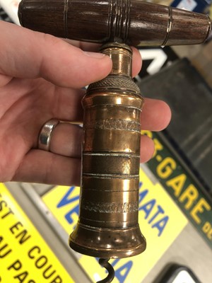 Lot 112 - Victorian brass corkscrew, and a Fielding's/Bryant & May match striker