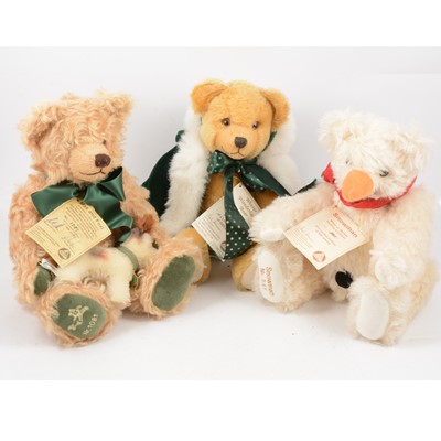 Lot 334 - Three Hermann Germany teddy bears, three including Snowman no.341/500