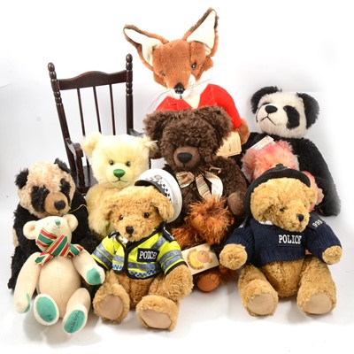 Lot 222 - Teddy bears and toy animals, ten including Hermann Panda Bear no.80/500