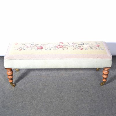 Lot 425 - Stained wood long stool, gros point needlework