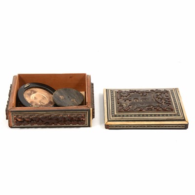 Lot 107 - German novelty smoking pipe, and Indian carved wood and bone box.