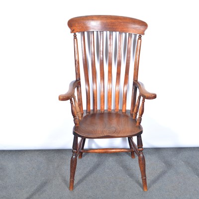 Lot 377 - Victorian elm and mixed wood lath-back kitchen chair