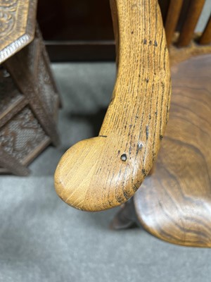 Lot 377 - Victorian elm and mixed wood lath-back kitchen chair