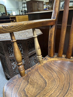 Lot 377 - Victorian elm and mixed wood lath-back kitchen chair