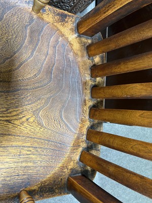 Lot 377 - Victorian elm and mixed wood lath-back kitchen chair