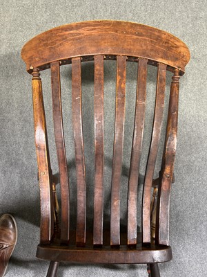 Lot 377 - Victorian elm and mixed wood lath-back kitchen chair