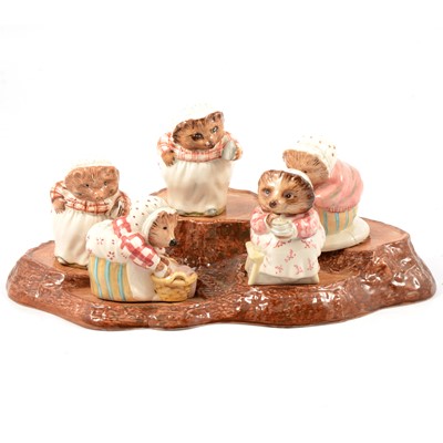 Lot 103 - Beswick Beatrix Potter figures, five including all Mrs Tigg-Winkle and stand