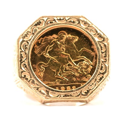 Lot 92 - A Gold Full Sovereign pendant and a coin ring.