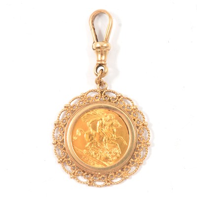 Lot 92 - A Gold Full Sovereign pendant and a coin ring.