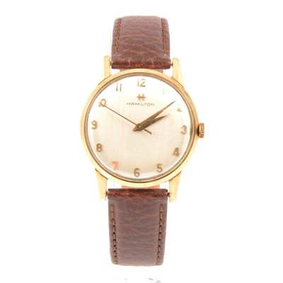 Lot 318 - Hamilton - a gentleman's 9 carat gold wristwatch.