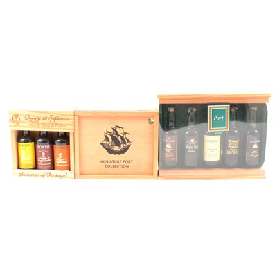 Lot 173 - Assorted port sample bottle gift sets and miniatures of global spirits, liqueurs, and beers