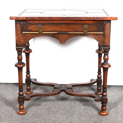 Lot 413 - Oak side table, studded leather-clad rectangular top