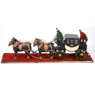 Lot 245 - A wooden painted model of a 'Bristol to London' coach and horses.