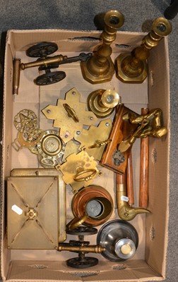 Lot 204 - Quantity of brass and metalware ornaments, candlesticks, etc