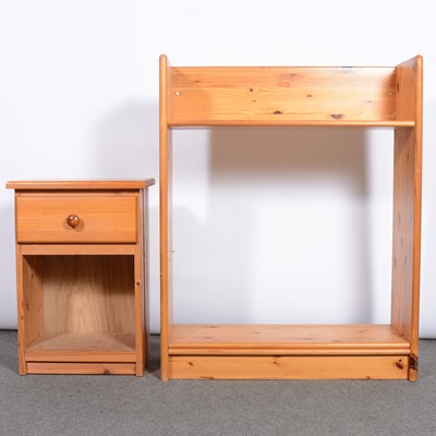 Lot 350 - Modern pine wardobe with drawer base, a pine bookcase and a small bedside cabinet