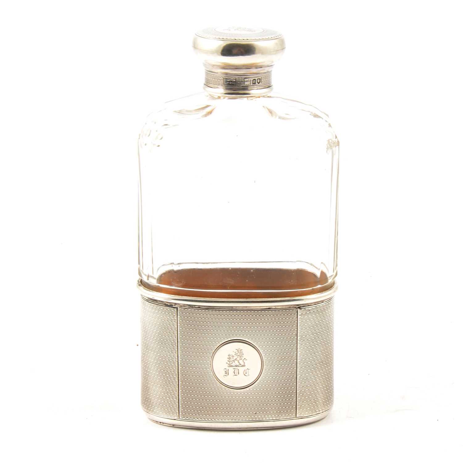 Lot 238 - Asprey glass and silver hip flask, Asprey & Co Ltd, London 1913.