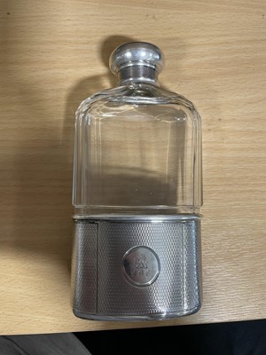 Lot 238 - Asprey glass and silver hip flask, Asprey & Co Ltd, London 1913.