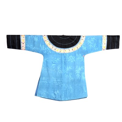 Lot 167 - Chinese silk short robe, blue ground, black collar and cuffs