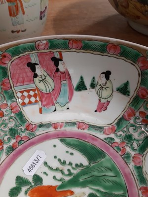 Lot 82 - Chinese polychrome jar, three Canton bowls and Japanese bowl.