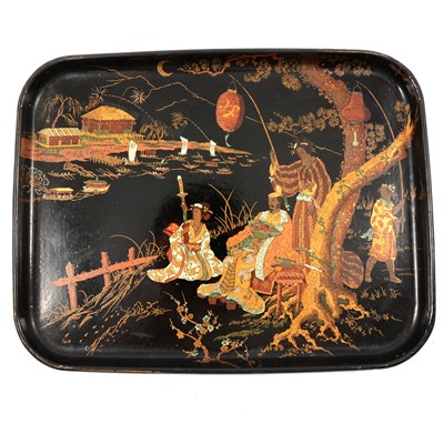 Lot 157 - Japanese black lacquered tray.