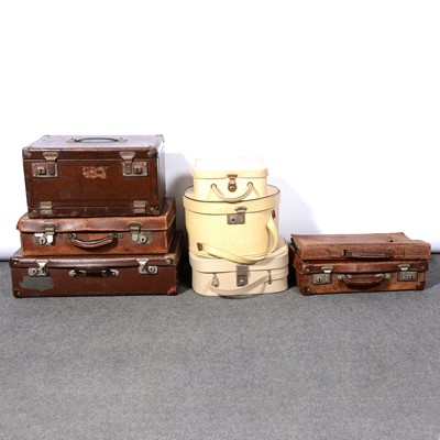 Lot 227 - Seven vintage suitcases and bags, including two leather cases.