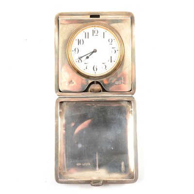 Lot 194 - Silver-cased travel clock, Cohen & Charles, London 1917.