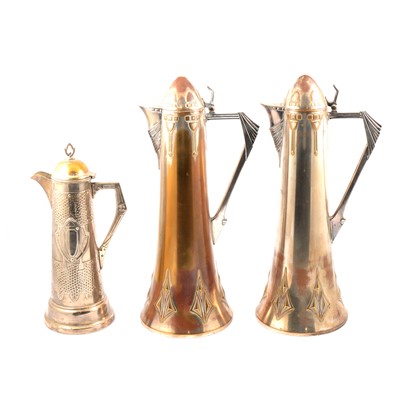 Lot 126 - WMF, pair of large silvered metal wine jugs, and a smaller claret jug