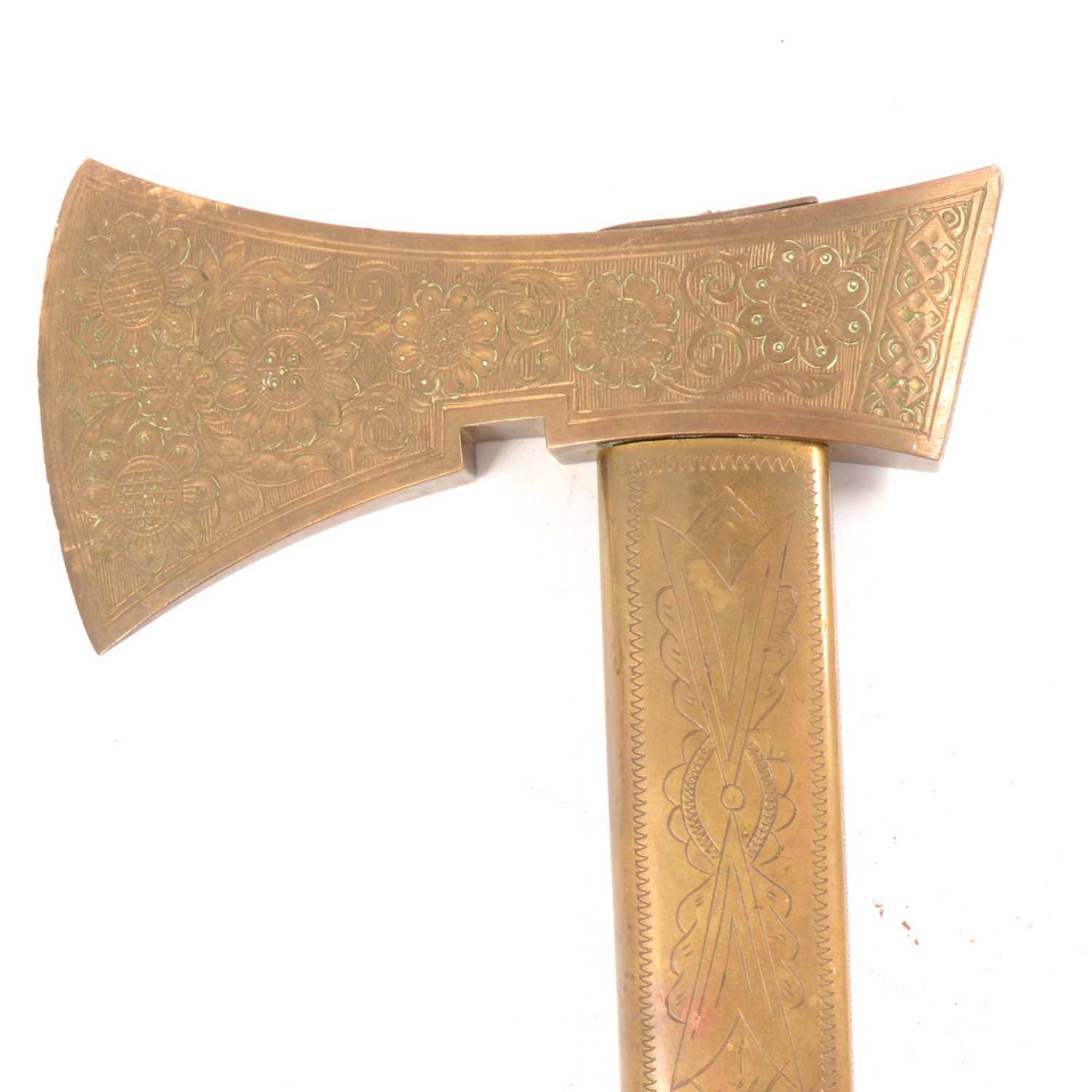 Lot 108 Slovakian brass axe head walking stick.