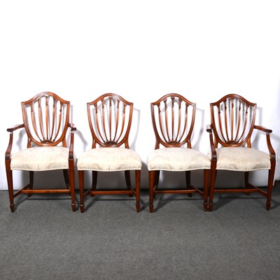 Lot 302 - Regency style walnut and burr walnut dining table and eight shield back dining chairs