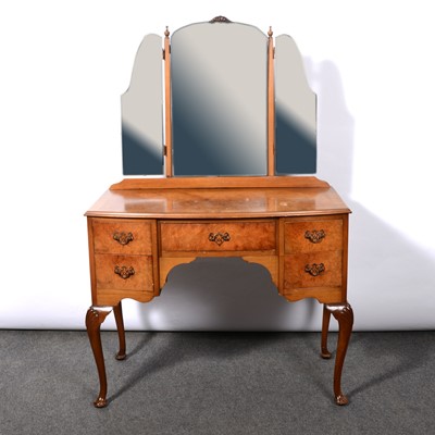 Lot 309 - 1920s walnut dressing table, three bevelled...