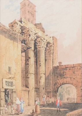 Lot 267 - Ascribed to Samuel Prout, Gateway with colonnade