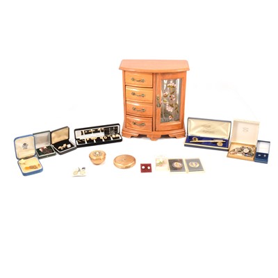 Lot 288 - A modern musical cabinet jewellery box, silver and costume jewellery.