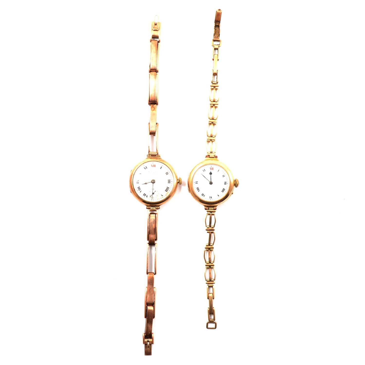 Lot 346 - Two early 9 carat gold lady's wristwatches.