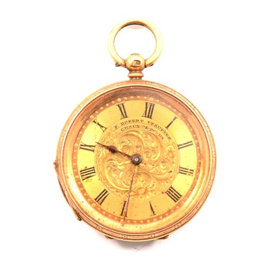 Lot 358 - F Robert Stauffer Chaux-de-Fonds -a yellow metal open face pocket watch marked 18K.