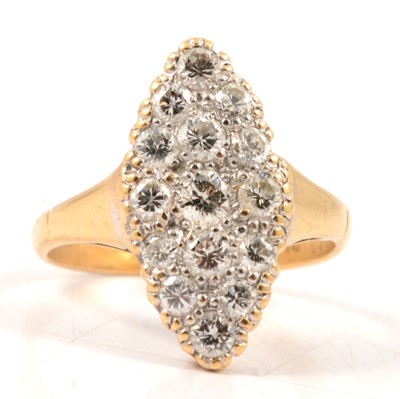 Lot 36 - A marquise diamond cluster ring.