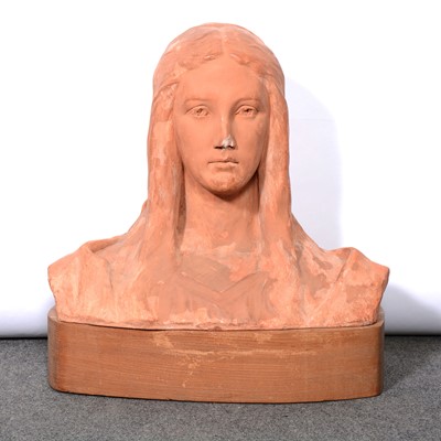 Lot 458 - Large terracotta bust of a young maiden, and various other composite busts