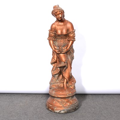 Lot 461 - Composite painted garden sculpture of a maiden holding a dove