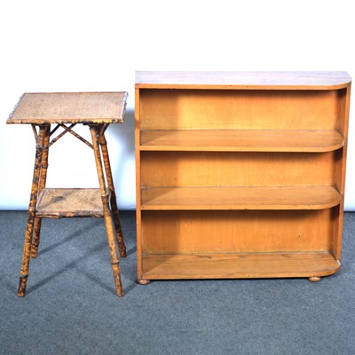 Lot 397 - Oak open bookcase and small bamboo occasional table