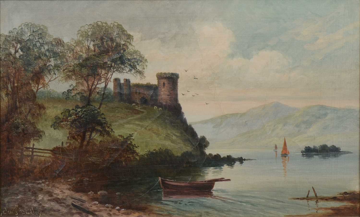 Lot 268 - Charles Dudley, Castle in a lakeland scene