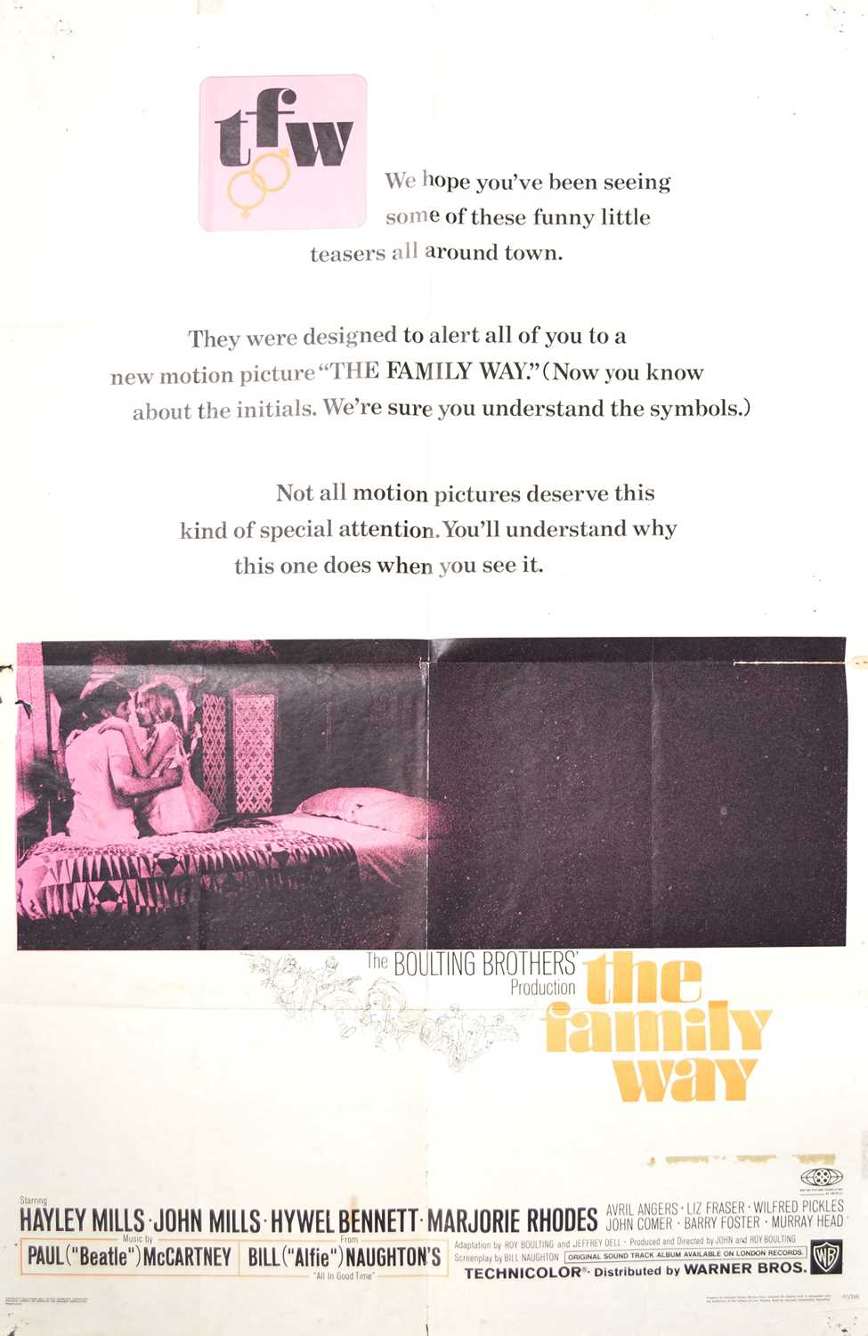 Lot 1167 - The Family Way (1967), original US 1-sheet poster