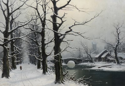 Lot 114 - H P***, Winter landscape with a tree lined avenue