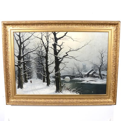 Lot 114 - H P***, Winter landscape with a tree lined avenue